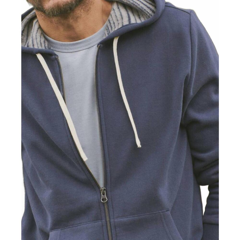 NEW MARINE LAYER men's cloud 9 fleece full zip hoodie in navy stripe - Picture 4 of 4